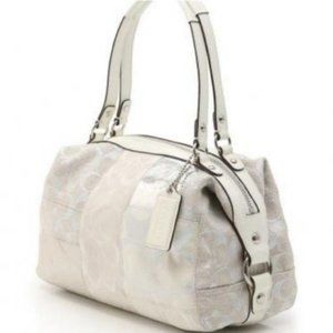 Coach Cream and White Signature Satchel